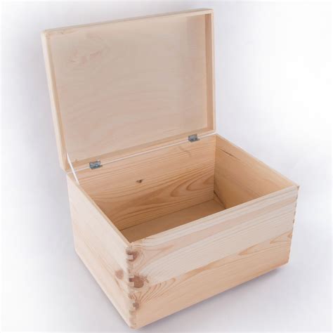 Large Wooden Storage Memory Box With Lid Pinewood Toy Chest Keepsake