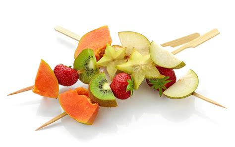 Fresh Berries And Fruit Pieces On Skewers Stock Photo Image Of
