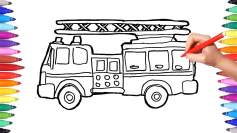 How To Draw Firefighter Truck Drawing Coloring Painting Fireman Truck