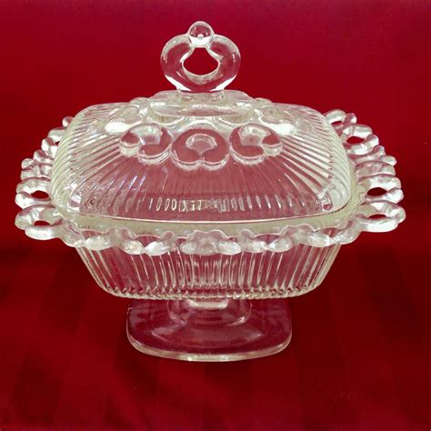 Vintage Indiana Glass Clear Footed Candy Dish Ribbed Open Etsy
