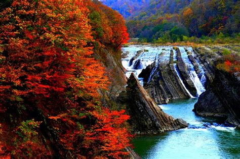River Flow Mountain Forest Autumn River Falls Hd Wallpaper Peakpx