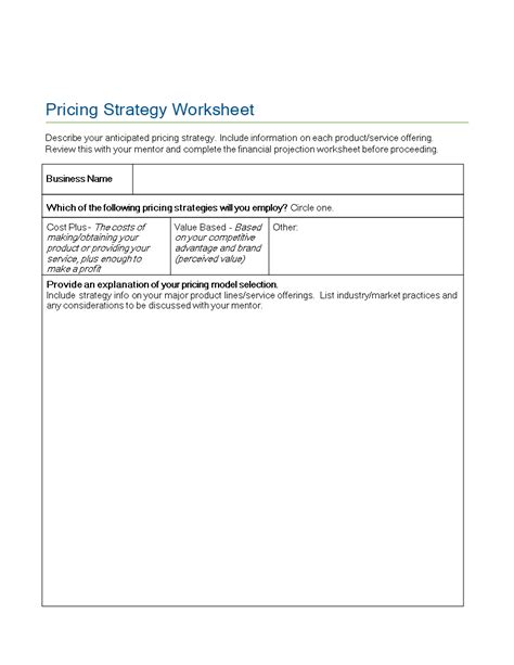 Pricing Strategy Worksheet Templates At
