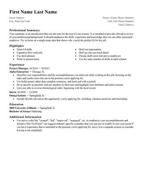 Standard Cv Template And Writing Guidelines Livecareer
