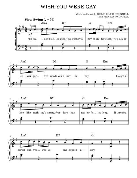 wish you were gay sheet music for piano by billie eilish music notes