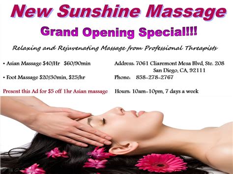 New Sunshine Massage In San Diego New Sunshine Massage 7061 Clairemont Mesa Blvd Ste 208 San