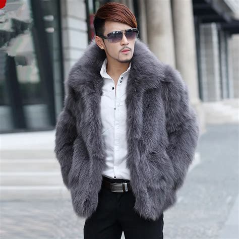 New Real Genuine Natural Fox Fur Coat Men Fashion Turn Down Collar
