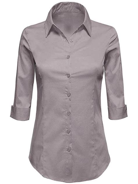 Mbj Wt1947 Womens 34 Sleeve Tailored Button Down Shirts Xl Grey