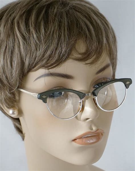 Vintage 1950s Eyeglasses Aluminum Grey Green Cateye 12 Kgf Prescriptions Artcraft By