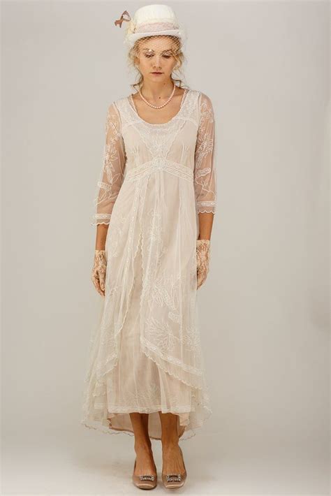 Nataya 40163 Downton Abbey Tea Party Gown In Ivorypeach Vintage