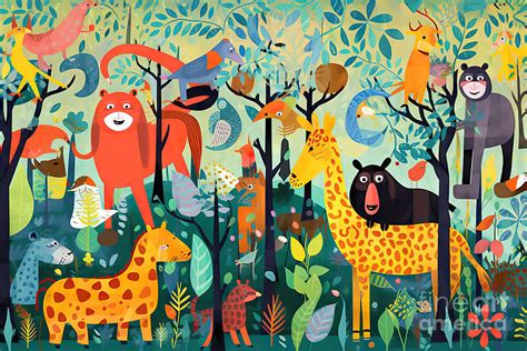Wild Animals In Colorful African Jungle Design For Kids Vibrant