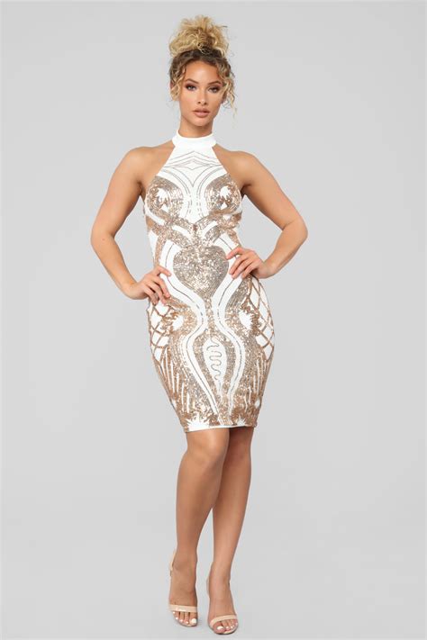 Touch Of Glam Sequin Dress Whitegold Fashion Nova Dresses