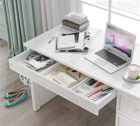 Rustic White Study Desk With Unit Cilek