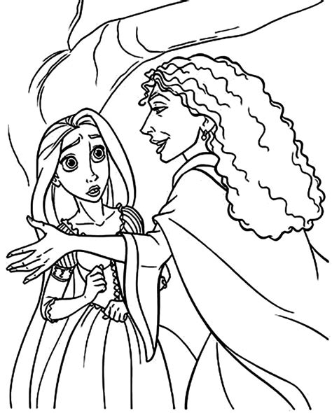 Mother Gothel And Rapunzel Coloring Page Free Printable Coloring