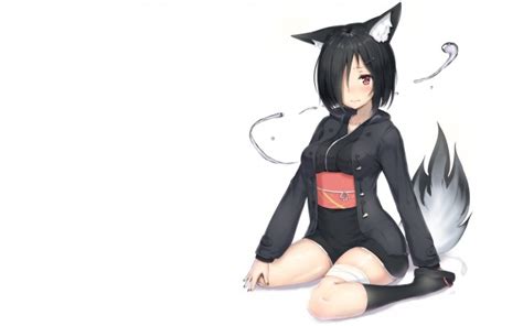 Wallpaper Anime Girl Animal Ears Fox Girl Sitting