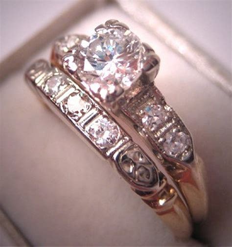 Antique Diamond Wedding Ring Set Vintage Art Deco White Gold Etsy