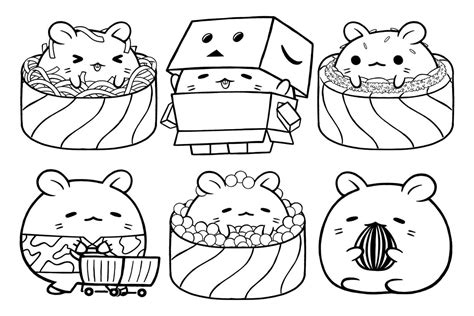 Set Vector Outline Illustration Of Cute Hamster Character For Coloring