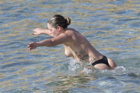 The Greek Born Australian Actress And Model Olympia Valance Topless With Black Thong Bikini On