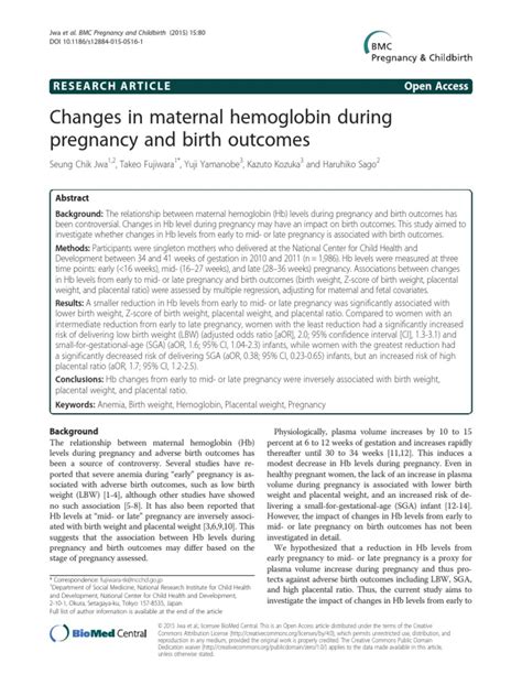 Changes In Maternal Hemoglobin During Pregnancy And Birth Outcomes
