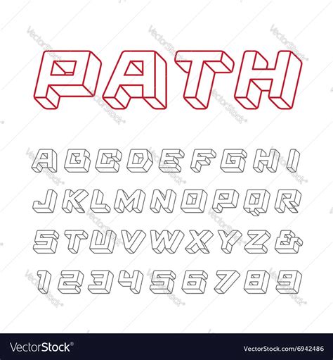 Linear Font Alphabet With 3d Effect Letters Vector Image