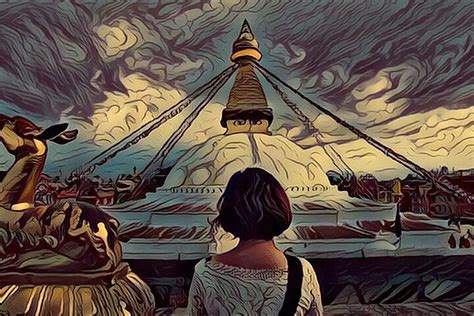 A Painting Of The Reconstructed Boudha Stupa In Nepal