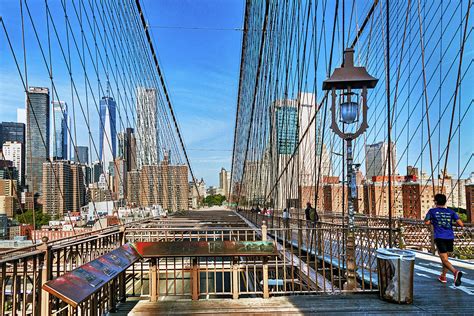 New York City Lower Manhattan Skyline And Brooklyn Bridge Cabling