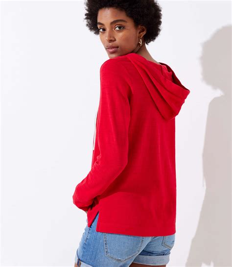 Loft Cotton Pullover Hoodie In Red Lyst