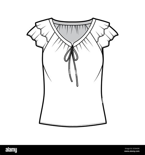 Blouse Technical Fashion Illustration With Ties At The V Neckline