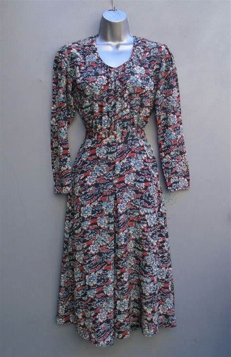 Rare Original 1930s Dress Novelty Dark Floral Print H Gem