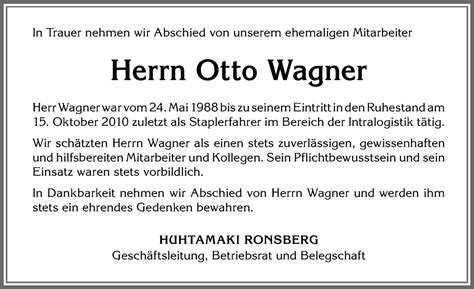 Traueranzeigen Von Otto Wagner Augsburger Allgemeine Zeitung