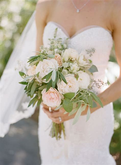 Simple White Green And Blush Wedding Bouquet From Willi