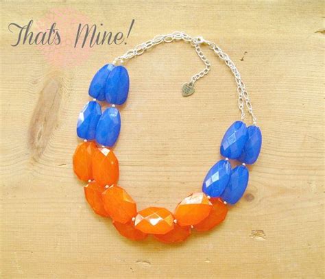 Cobalt Blue And Orange Colorblock Necklace By Thatsmineboutique 4200