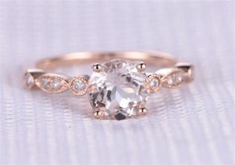 Pink Morganite Engagement Ring14k Rose Gold65mm Round Cut Gem Stone