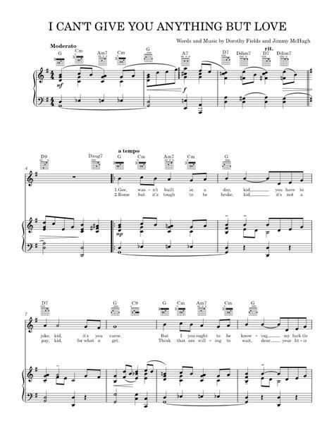 I Cant Give You Anything But Love Sheet Music For Piano Vocals By Peggy Lee Marian Mcpartland