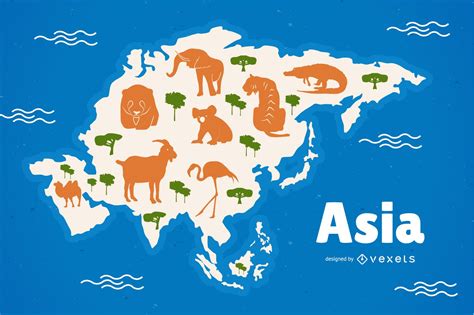 Asia Animal Map Illustration Vector Download