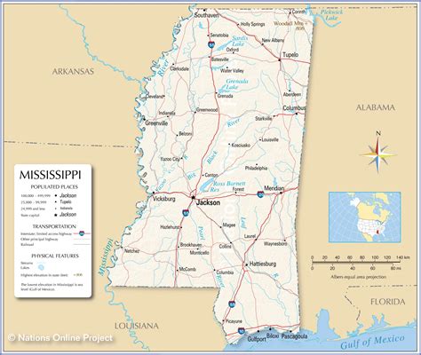Map Of The State Of Mississippi Usa Nations Online Project