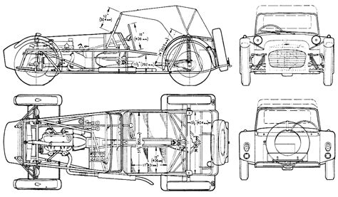 Download Free 1957 Lotus Super Seven Roadster Blueprints Outlines