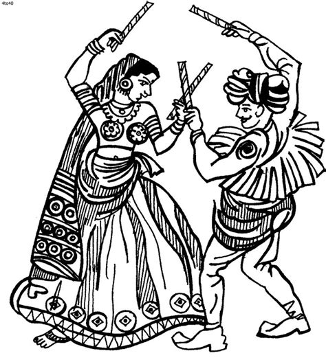 Folk Dances Of India Coloring Pages Gujarati Folk Dance Dandiya
