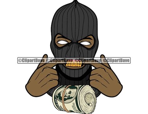 gangster ski mask showing gold teeth money roll svg design etsy