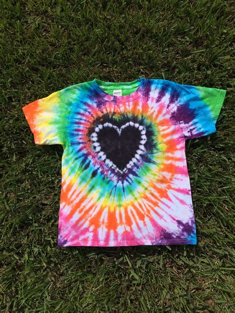 Youth Small Hot Pink Rainbow With Black Heart Tie Dye Shirt Etsy