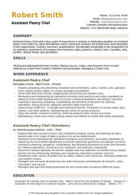 Assistant Pastry Chef Resume Samples Qwikresume