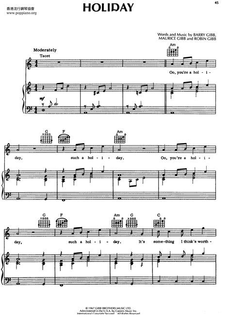 Bee Gees Holiday Sheet Music Pdf Free Score Download ★