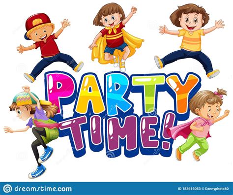 Font Design For Word Party Time With Happy Kids Smiling Stock Vector