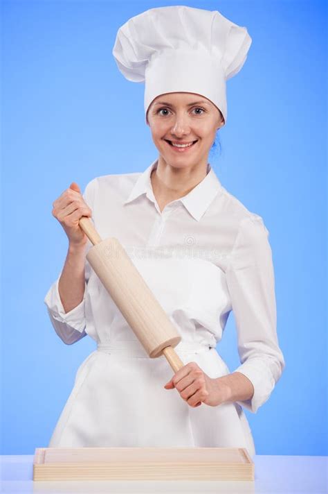Woman Chef Holding Rolling Pin Stock Image Image Of Homemade Female