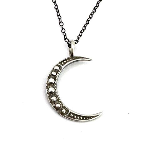 Midi Crescent Moon Necklace Silver Compass Rose Design