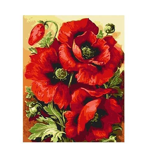 Hot Item Chenistory Red Flowers Diy Painting By Numbers Kits