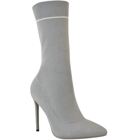 Ladies Womens Ankle Boots Stretchy Sock Fit Stiletto Calf High Heels Pointy Size Ebay