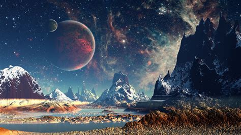 Stars Planet Space Mountain Digital Art Artwork Wallpapers Hd