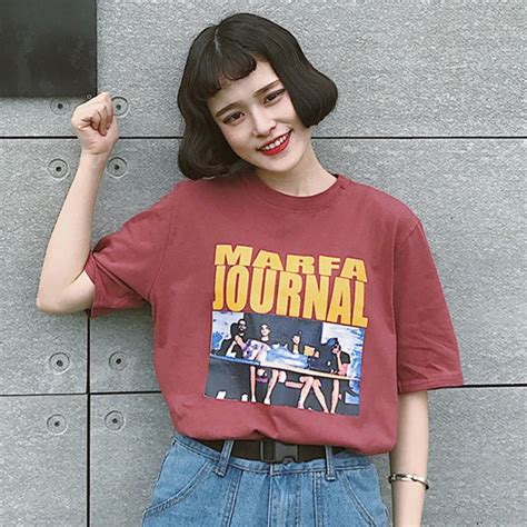 Yougeman Tee Shirt Woman Clothing Korean Style Ulzzang Harajuku Print Short Sleeve O Neck T