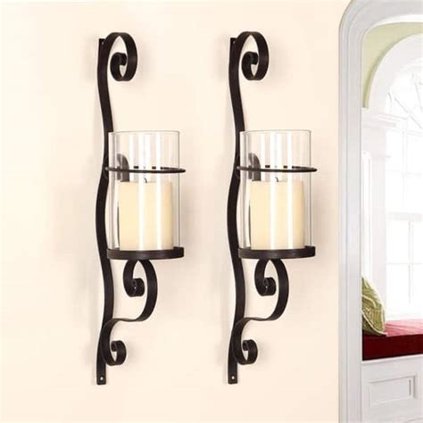 Adeco Iron And Glass Vertical Wall Hanging Candle Holder Sconce On