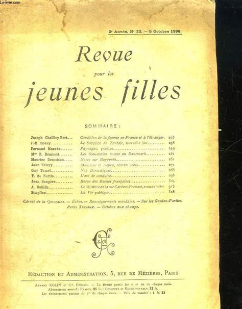 Revue Pour Les Jeunes Filles N° 33 Du 5 Octobre 1896 By Collectif